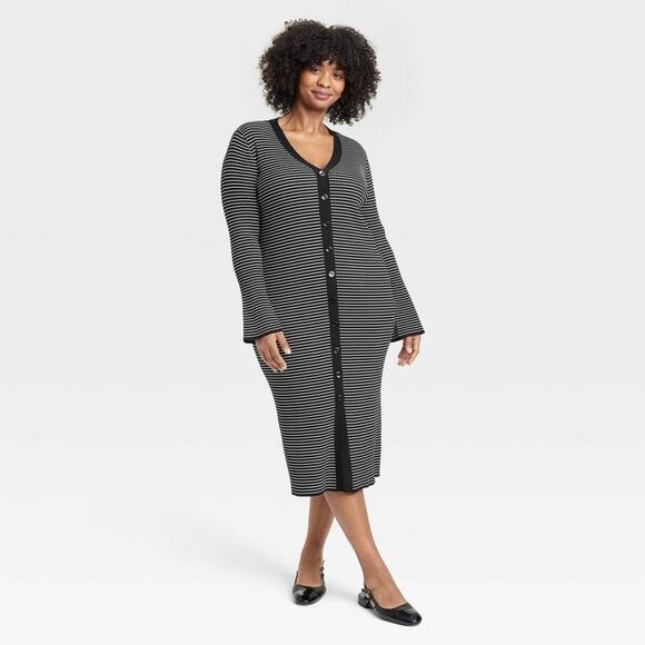 A New Day Dresses & Skirts - A New Day - Women's Bell Long Sleeve Midi Sweater Dress - A Ne Black